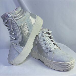 Skechers Girls Street Elevated City Shine High Tops Silver & Holographic Glitter